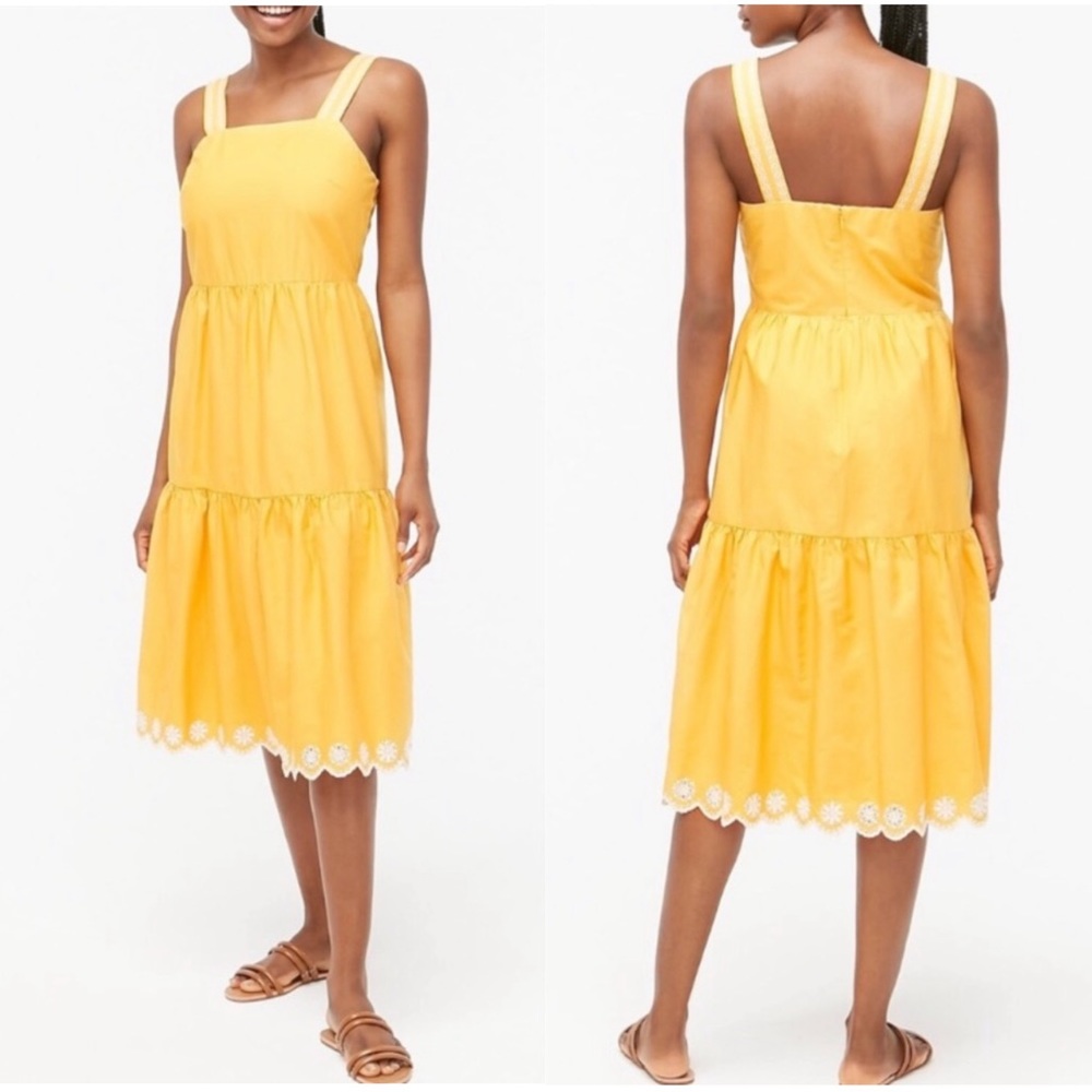 J.Crew Saffron Embroidered Scallop Yellow Midi Dress - 2